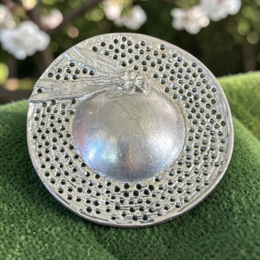 Vintage Silver Garden Hat Brooch Dragonfly Pierced Wide Brim Pin
